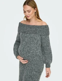 Kvinnor Only Maternity Mammakläder|OLMMARIE LS OFF SHOULDER DRESS KNT - Stickade klänningar