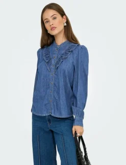ONLY ONLDASHA-SEVIGNY L/S FRILL SHIRT DNM AKM - Jeansskjortor|Kvinnor Denimkläder