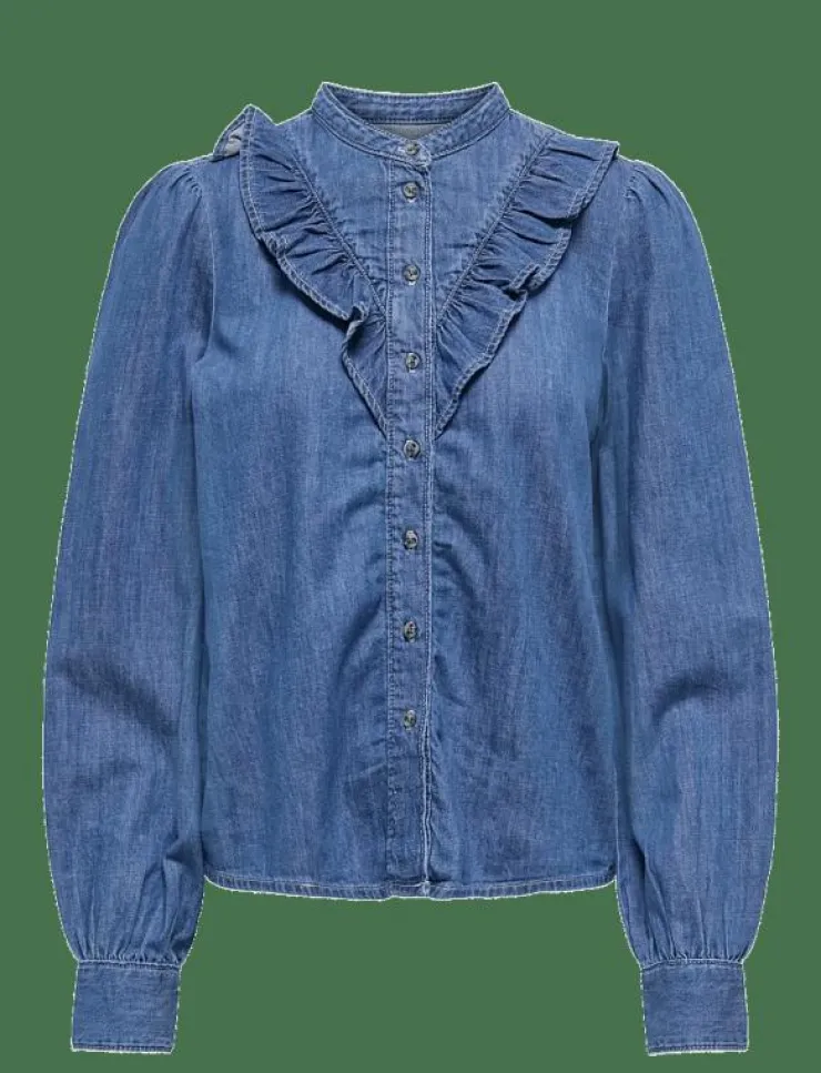 ONLY ONLDASHA-SEVIGNY L/S FRILL SHIRT DNM AKM - Jeansskjortor|Kvinnor Denimkläder