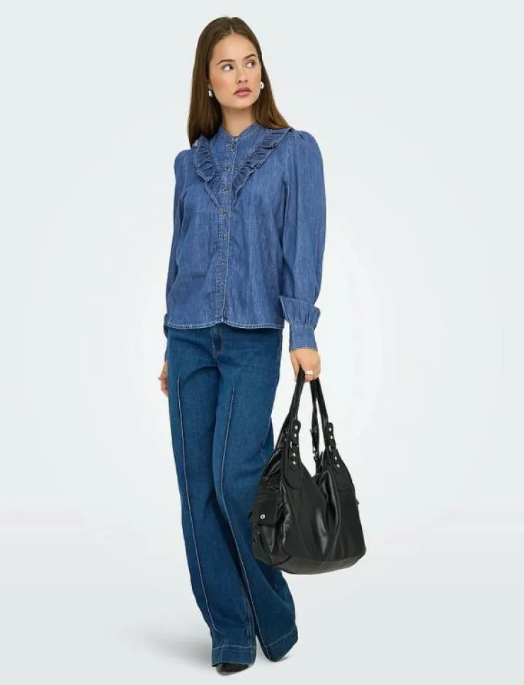ONLY ONLDASHA-SEVIGNY L/S FRILL SHIRT DNM AKM - Jeansskjortor|Kvinnor Denimkläder