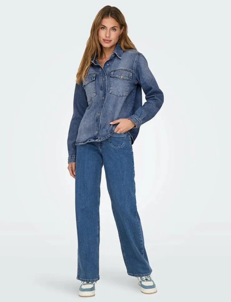Kvinnor ONLY Blusar & Skjortor|ONLELLA L/S POCKET SHIRT TAI519 DNM NOOS - Jeansskjortor