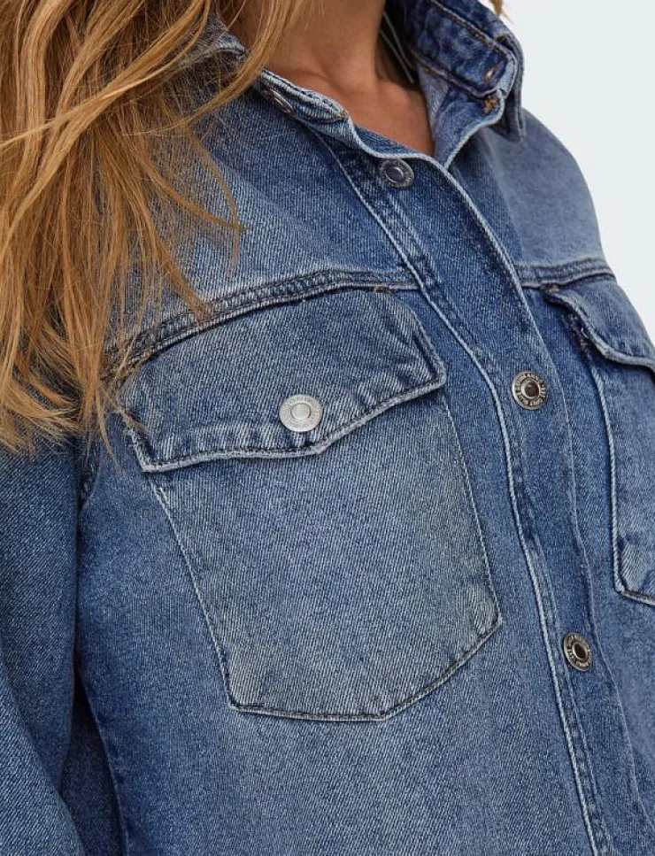 Kvinnor ONLY Blusar & Skjortor|ONLELLA L/S POCKET SHIRT TAI519 DNM NOOS - Jeansskjortor