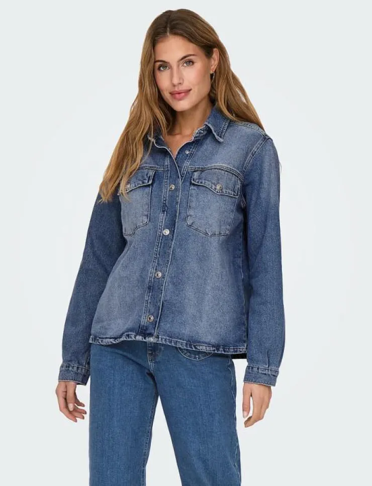 Kvinnor ONLY Blusar & Skjortor|ONLELLA L/S POCKET SHIRT TAI519 DNM NOOS - Jeansskjortor