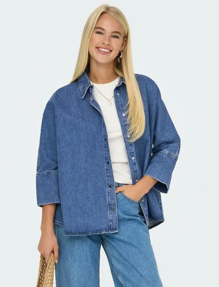 Kvinnor ONLY Denimkläder|Blusar & Skjortor|ONLGRACE 3/4 DNM SHIRT CRO NOOS - Jeansskjortor