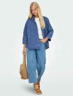 Kvinnor ONLY Denimkläder|Blusar & Skjortor|ONLGRACE 3/4 DNM SHIRT CRO NOOS - Jeansskjortor