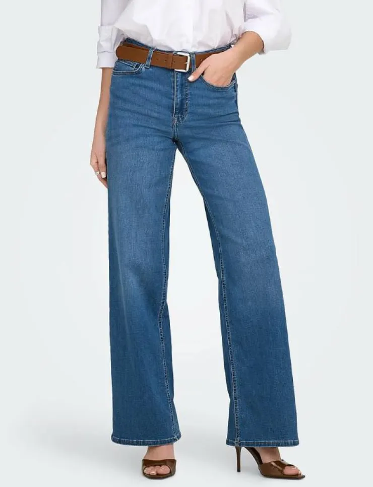 Kvinnor ONLY Plus Size & Curvy|Denimkläder|ONLMADISON BLUSH HW WIDE DNM DOT372 NOOS - Vida byxor