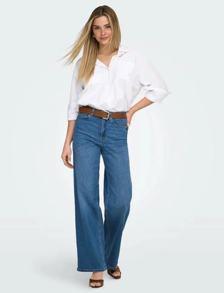 Kvinnor ONLY Plus Size & Curvy|Denimkläder|ONLMADISON BLUSH HW WIDE DNM DOT372 NOOS - Vida byxor