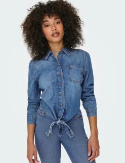 ONLY -ONLSEVIGNY LECEY LS KNOT DNM SHIRT AKM - Långärmade|Kvinnor Blusar & Skjortor