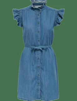 ONLY ONLSHANIA S/L FRILL DNM DRESS AKM - Korta klänningar|Kvinnor Denimkläder