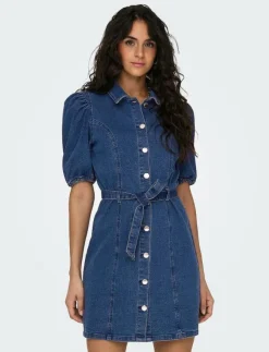 Kvinnor ONLY Denimkläder|Klänningar|ONLVIBBE SS BELT DNM DRESS NOOS - Korta klänningar