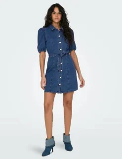 Kvinnor ONLY Denimkläder|Klänningar|ONLVIBBE SS BELT DNM DRESS NOOS - Korta klänningar