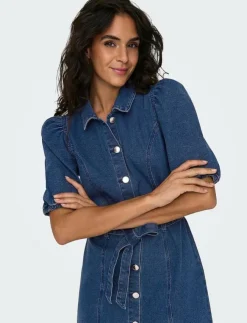 Kvinnor ONLY Denimkläder|Klänningar|ONLVIBBE SS BELT DNM DRESS NOOS - Korta klänningar