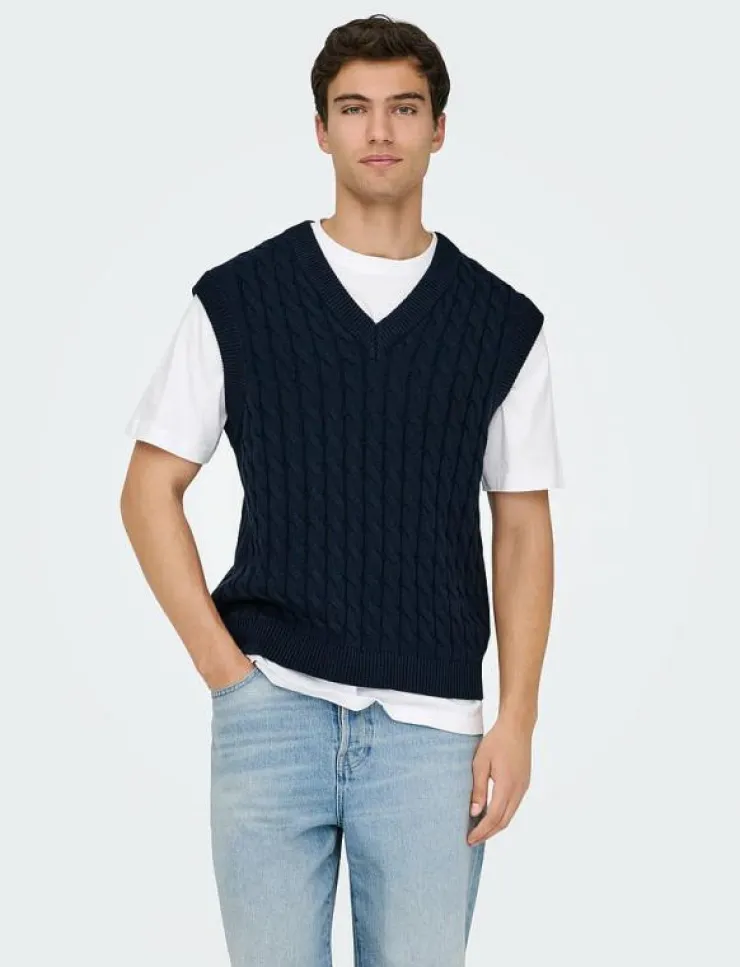 ONLY & SONS Stickat|ONSKICKER LIFE RLX 3 CABLE VEST KNIT - Stickade västar