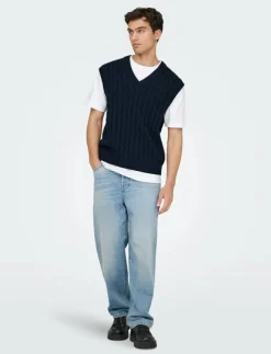 ONLY & SONS Stickat|ONSKICKER LIFE RLX 3 CABLE VEST KNIT - Stickade västar