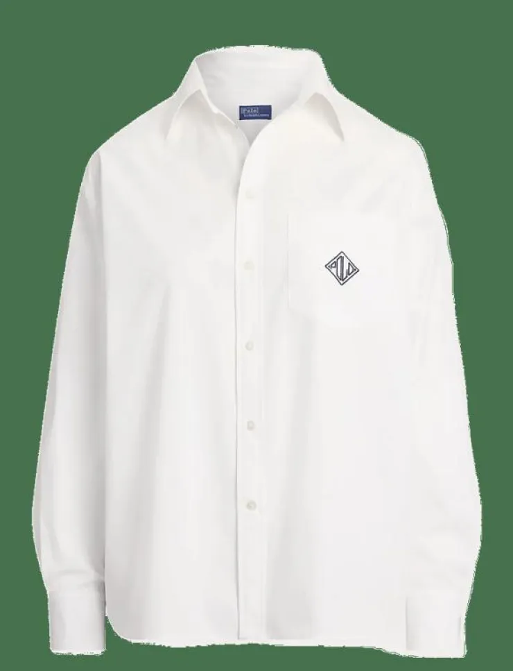 Kvinnor Polo Ralph Lauren Blusar & Skjortor|Oversize Fit Logo Cotton Shirt - Långärmade