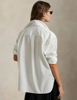 Kvinnor Polo Ralph Lauren Blusar & Skjortor|Oversize Fit Logo Cotton Shirt - Långärmade