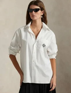 Kvinnor Polo Ralph Lauren Blusar & Skjortor|Oversize Fit Logo Cotton Shirt - Långärmade