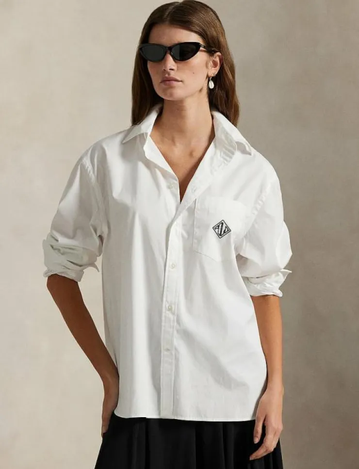 Kvinnor Polo Ralph Lauren Blusar & Skjortor|Oversize Fit Logo Cotton Shirt - Långärmade