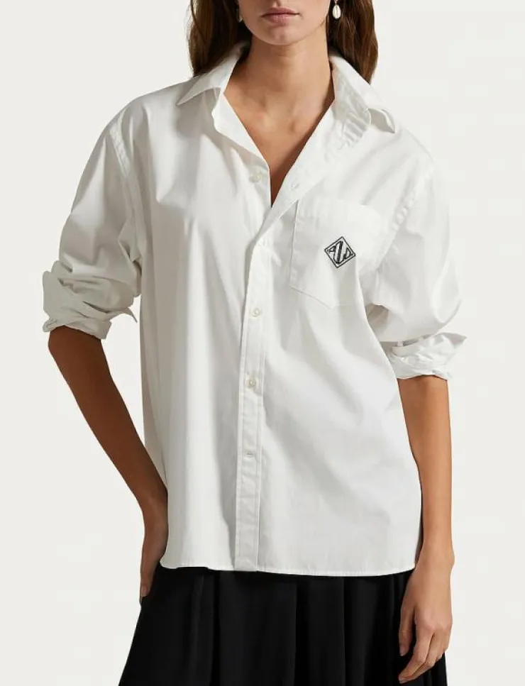 Kvinnor Polo Ralph Lauren Blusar & Skjortor|Oversize Fit Logo Cotton Shirt - Långärmade