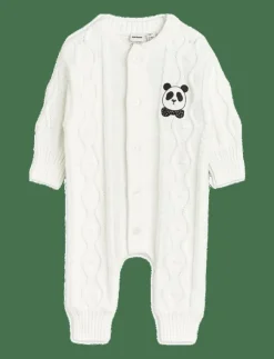 Barn Mini Rodini Bodysuits|Panda texture knit baby onesie - Långärmad bodysuit