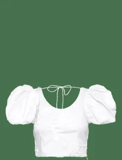 Kvinnor ROTATE Birger Christensen T-Shirts & Toppar|PUFF SLEEVE COTTON TOP - T-shirts
