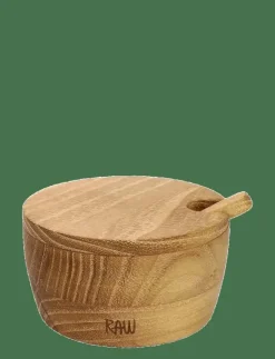 Aida Köksförvaring|RAW Teak salt jar with lid + spoon Salt jar: dia.8.2xh4cm, lid: dia.8.2xh1cm, spoon: L8.7cm - Förvaringsburkar