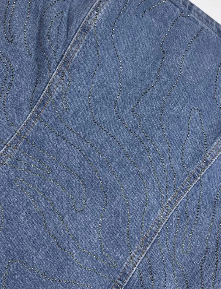 ROTATE Birger Christensen RHINESTONE DENIM DRESS - Korta klänningar|Kvinnor Klänningar