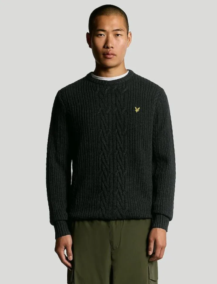 Lyle & Scott Ribbed Cable Knit Jumper - Rundhalsad| Stickat