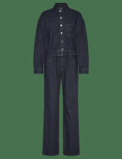 Kvinnor Mango Jumpsuits|Rinse-wash denim jumpsuit with belt - Jumpsuits