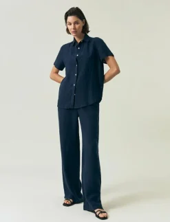 Kvinnor Lexington Clothing Blusar & Skjortor|Short Sleeve Linen Shirt - Linneskjortor