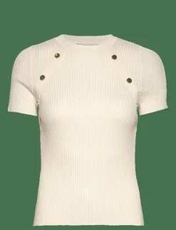 Mango Short-sleeved ribbed sweater with buttons - Stickat|Kvinnor Kläder