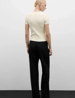 Mango Short-sleeved ribbed sweater with buttons - Stickat|Kvinnor Kläder