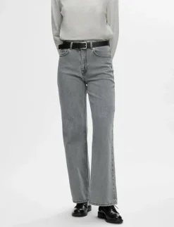 Selected SLFALICE HW WID LONG ELOISE GRE JEA NOOS - Vida byxor|Kvinnor Denimkläder|Jeans