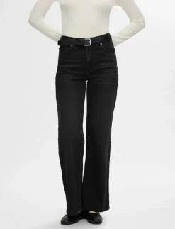 Selected SLFALICE HW WIDE LONG BLACK JEANS NOOS - Vida byxor|Kvinnor Denimkläder|Jeans