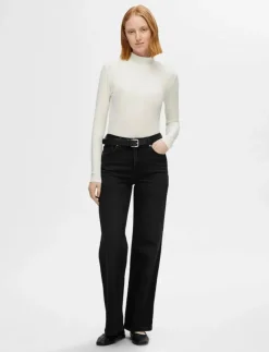 Selected SLFALICE HW WIDE LONG BLACK JEANS NOOS - Vida byxor|Kvinnor Denimkläder|Jeans