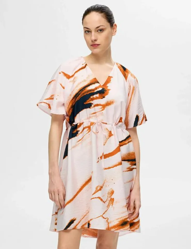 Kvinnor Selected Klänningar|SLFATTIA SS AOP V-NECK SHORT DRESS B - Korta klänningar