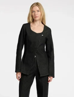 Kvinnor Selected Kavajer|SLFCORA U-NECK FITTED DENIM BLAZER - Enkelknäppta kavajer