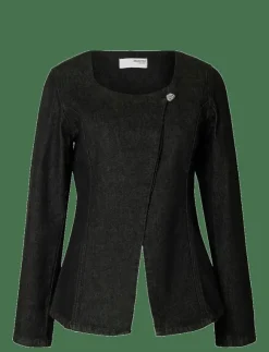 Kvinnor Selected Kavajer|SLFCORA U-NECK FITTED DENIM BLAZER - Enkelknäppta kavajer
