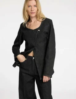 Kvinnor Selected Kavajer|SLFCORA U-NECK FITTED DENIM BLAZER - Enkelknäppta kavajer