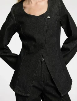 Kvinnor Selected Kavajer|SLFCORA U-NECK FITTED DENIM BLAZER - Enkelknäppta kavajer