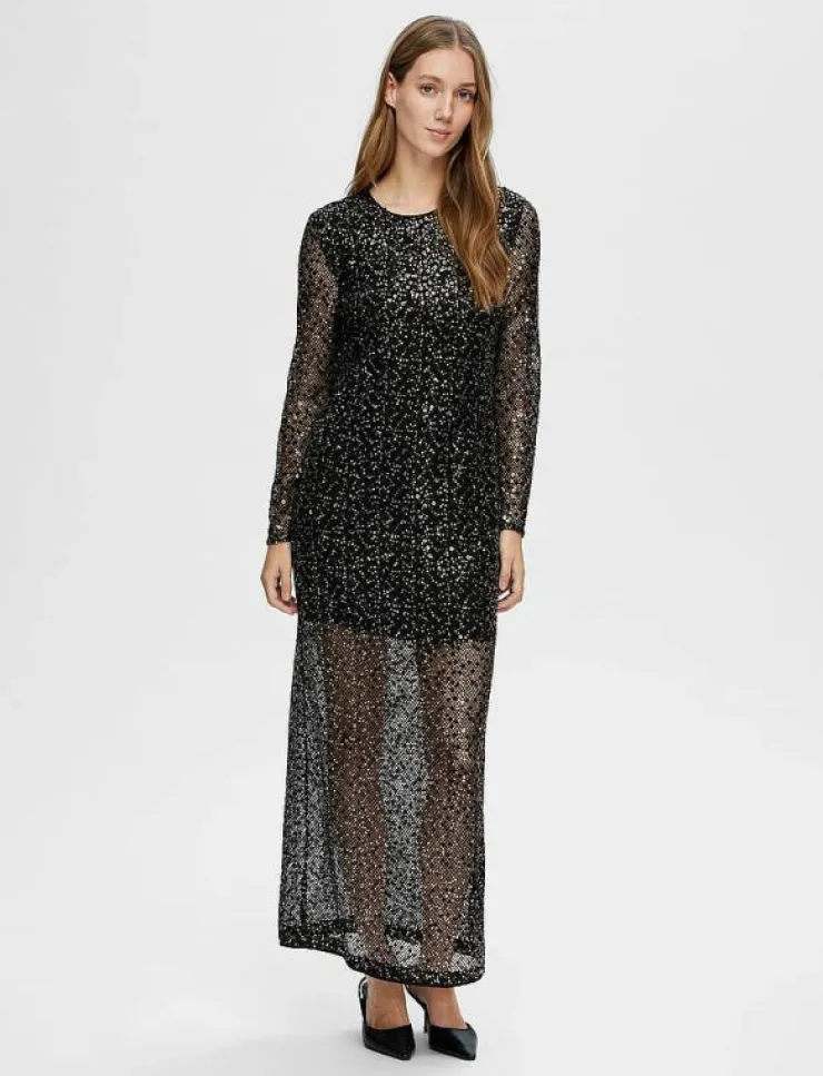 Kvinnor Selected Klänningar|SLFNOEL LS ANKLE SEQUINS DRESS B - Maxiklänningar