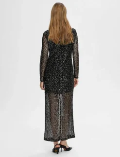 Kvinnor Selected Klänningar|SLFNOEL LS ANKLE SEQUINS DRESS B - Maxiklänningar