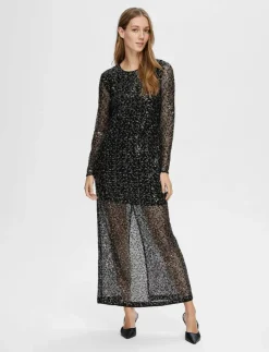 Kvinnor Selected Klänningar|SLFNOEL LS ANKLE SEQUINS DRESS B - Maxiklänningar