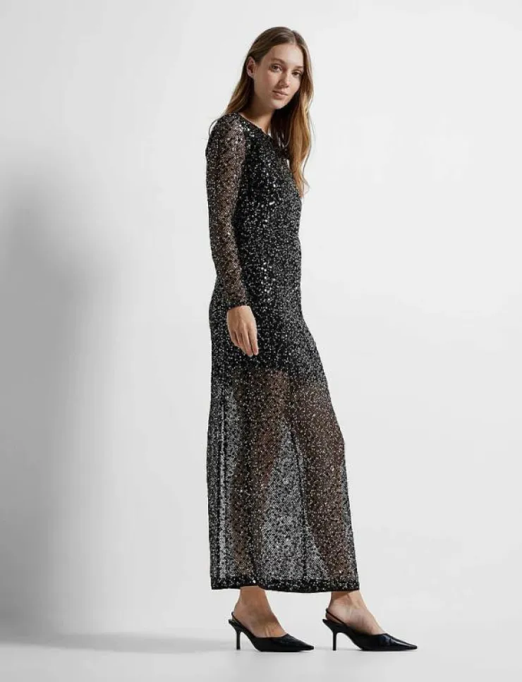 Kvinnor Selected Klänningar|SLFNOEL LS ANKLE SEQUINS DRESS B - Maxiklänningar