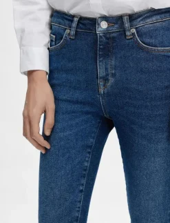 Kvinnor Selected Denimkläder|Jeans|SLFSOPHIA MW SKINNY DARK BLU JEAN U NOOS - Skinny Jeans