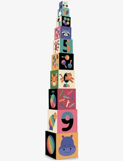 Vilac Stacking Cubes in Rainbow Colours by Andy Westface - Stapelbara klossar|Barn Babyleksaker|Babyleksaker