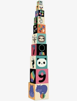 Vilac Stacking Cubes in Rainbow Colours by Andy Westface - Stapelbara klossar|Barn Babyleksaker|Babyleksaker