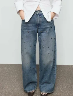 Mango Straight-leg jeans with eyelets - Straight jeans|Kvinnor Denimkläder|Jeans