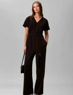 Kvinnor Calvin Klein Jumpsuits|Stretch Crepe Jumpsuit with Belt - Jumpsuits