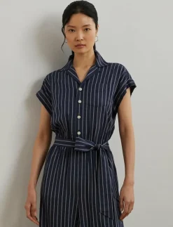 Lauren Ralph Lauren Striped Belted Twill Wide-Leg Jumpsuit - Jumpsuits|Kvinnor Jumpsuits